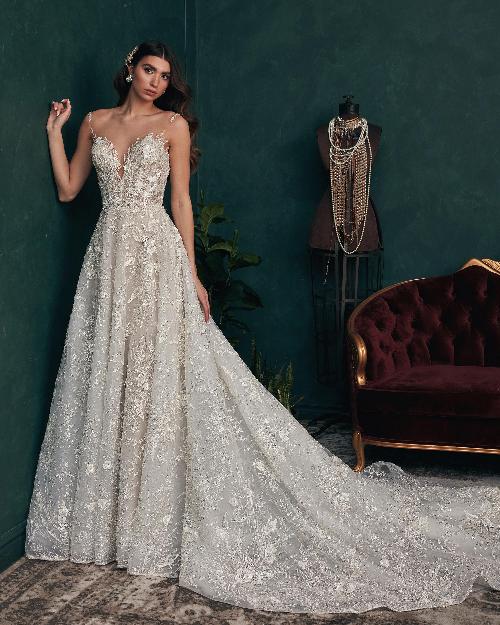 121236 a line sparkly wedding dress with sleeves and sweetheart neckline1